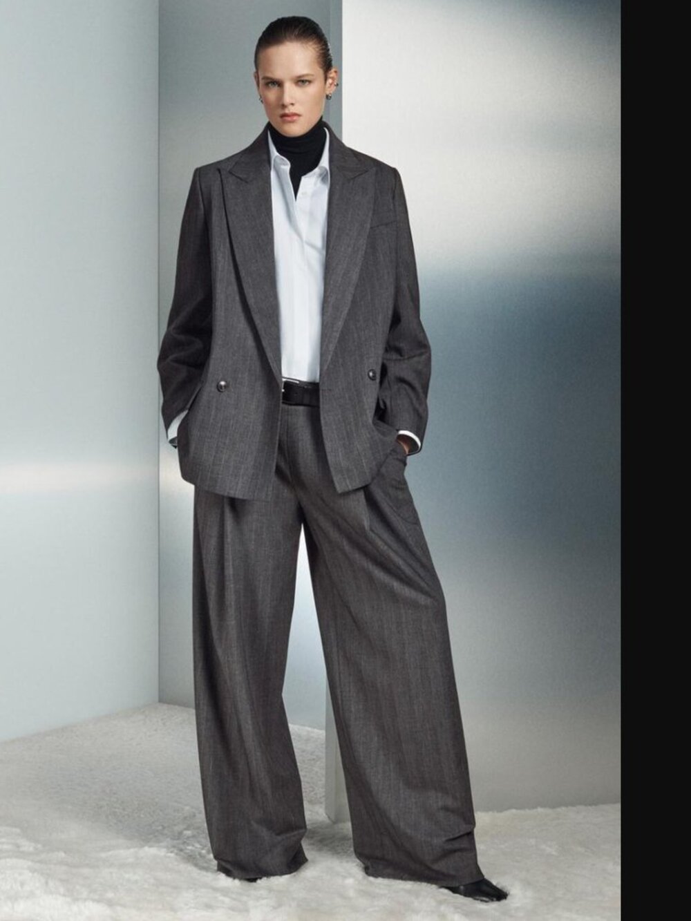 ZARA ZW COLLECTION WOMEN GREY PINSTRIPE WOOL BLEND BLAZER SIZE L NWT 179$+TAX
